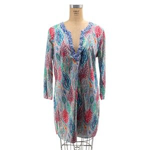 Lilly Pulitzer Women Pink Blue Coral Reef Print Cotton Tunic Dress Large